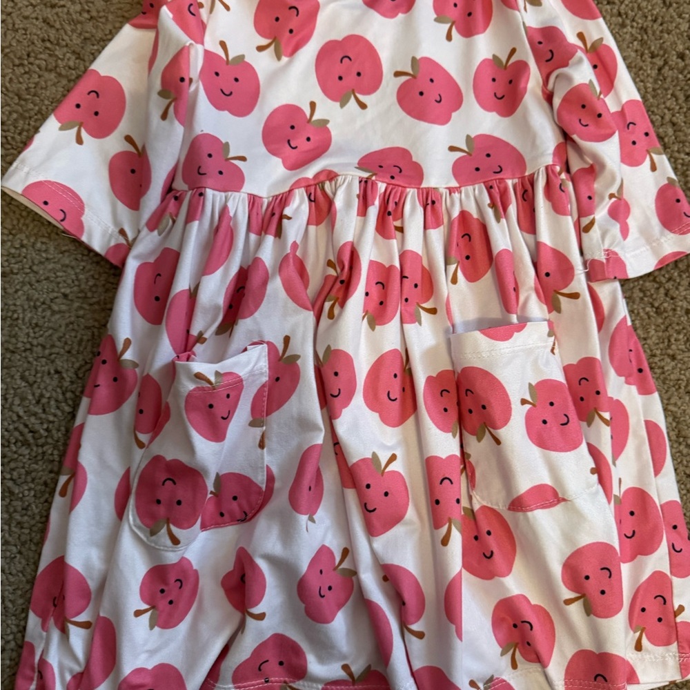 Pink Apple Print Kids Casual Dress